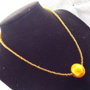HANDMADE GIRAFFE PATTERN ART GLASS BALL TOPAZ SEED BEAD CHOKER 24